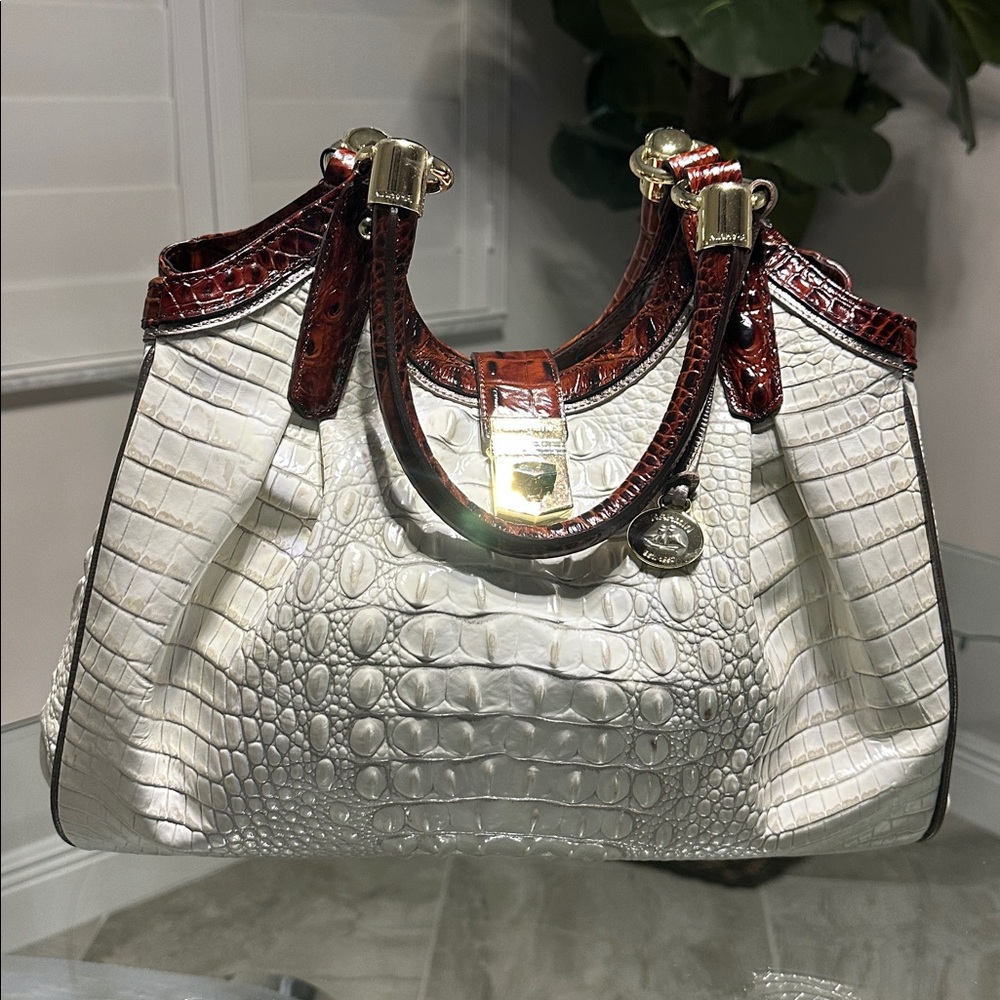 Brahmin Elisa Pearl Genuine Leather Croc Embossed Satchel NWOT